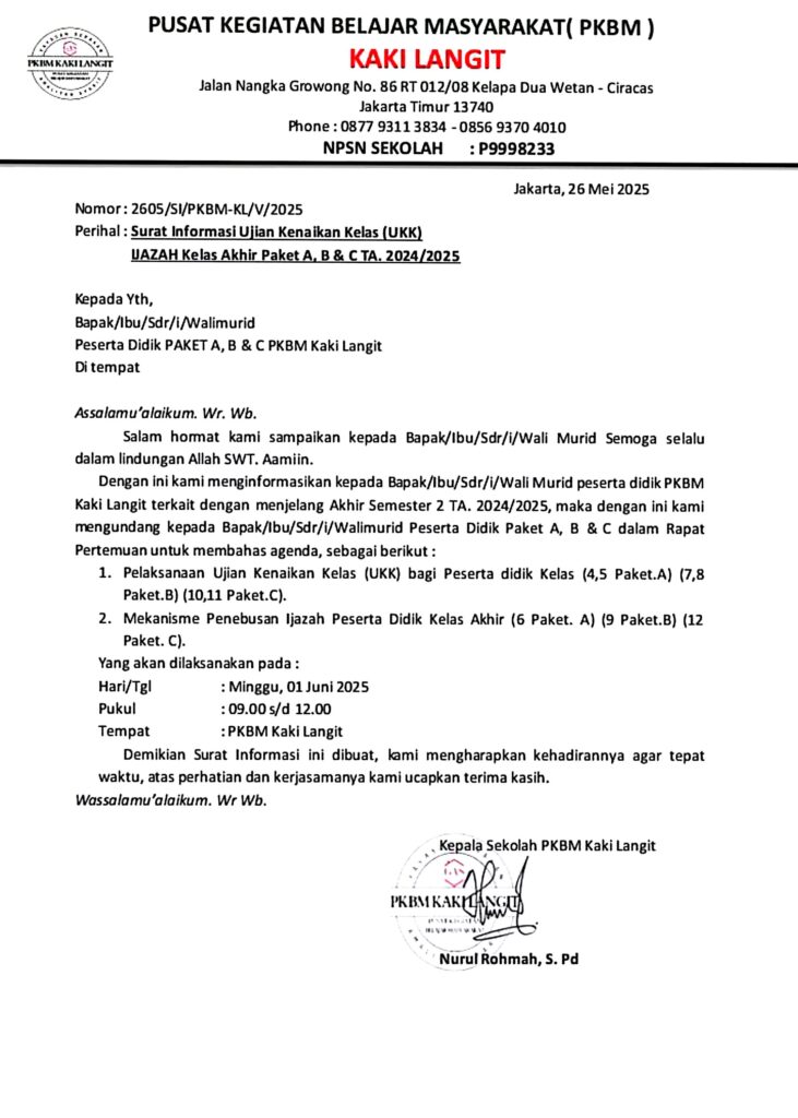Surat Undangan Rapat PKBM Kaki Langit